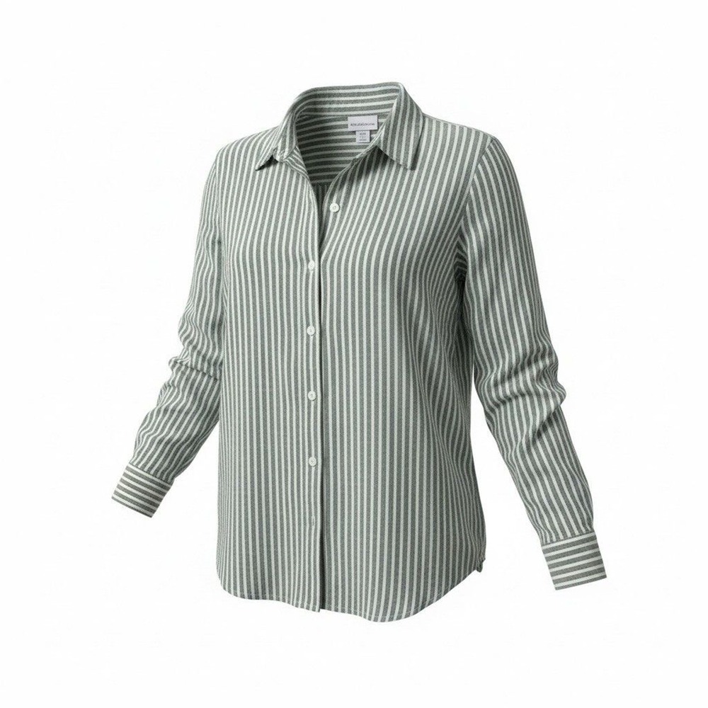 Liz Claiborne Womens Button Up Linen Cotton Shirt Green Striped  Size Petite XXL
